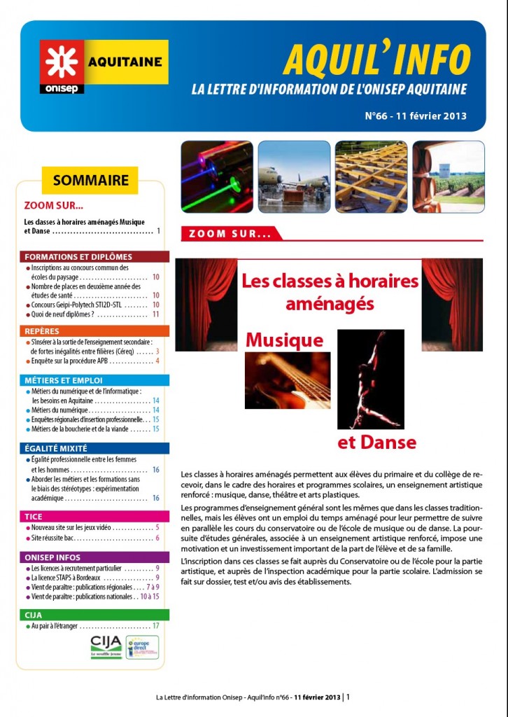 Onisep Aquitaine - Aquil'Info n°66 du 11 février 2013