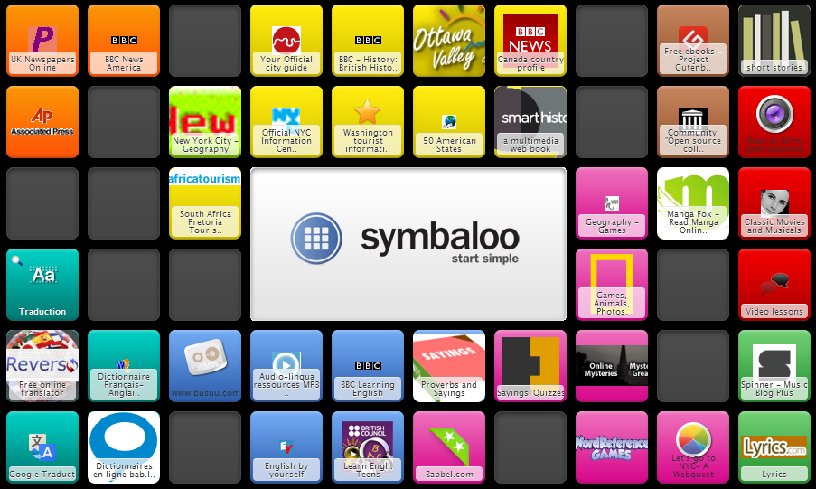 E square - Symbaloo. Portail de sites en anglais.