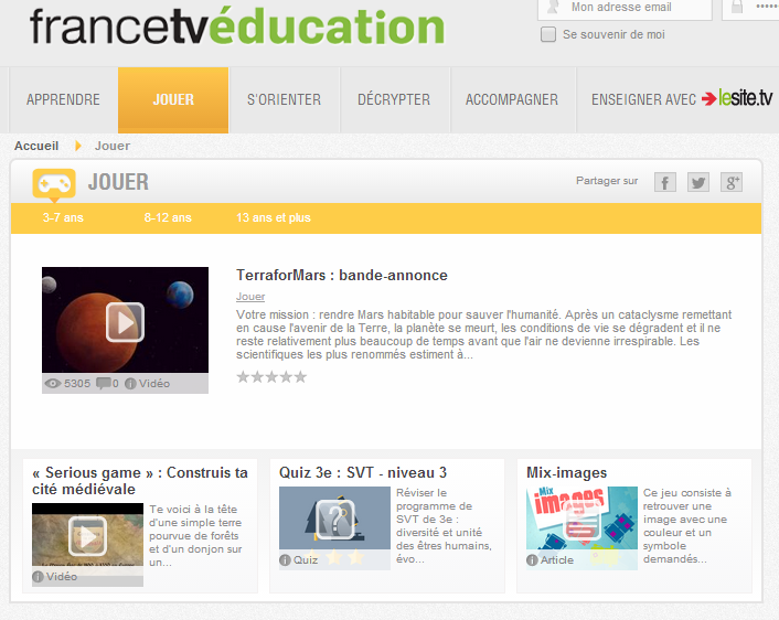 Les jeux éducatifs en ligne de FranceTV éducation.