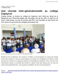 Un article de Michèle Ganet - Sud Ouest 17/06/2013.