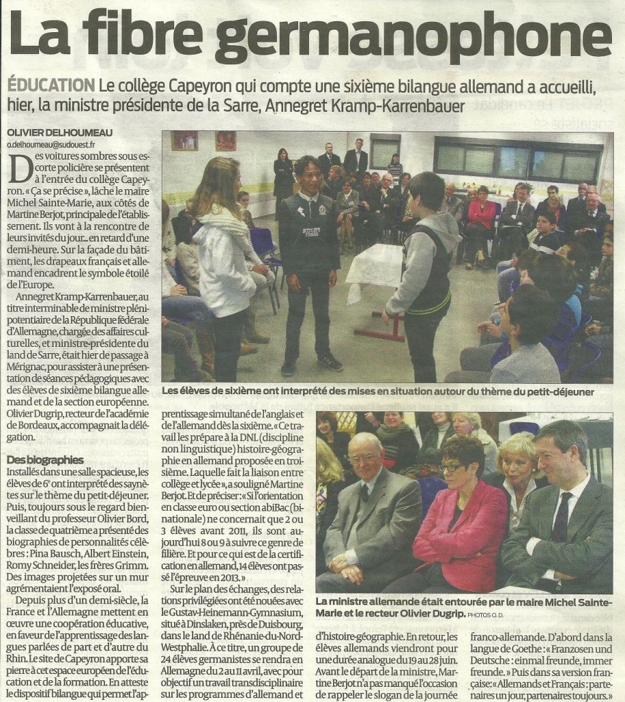 La fibre germanophone - Sud Ouest 21/01/2013.